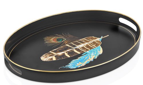Otantik Tepsi Siyah Gold Oval Büyük