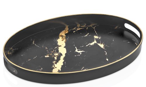 Otantik Tepsi Siyah Dekorlu Oval Büyük