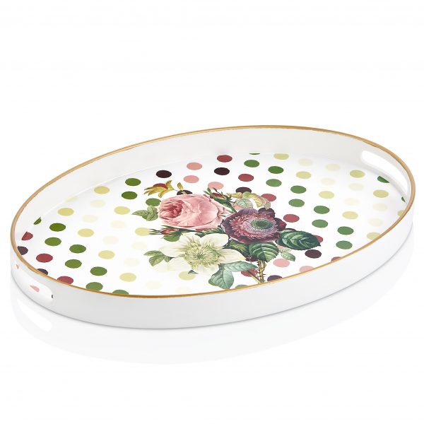 Authentic Tray White Decorated Oval Large